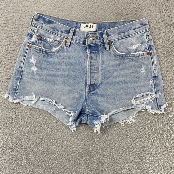Agolde Pants - AGOLDE Parker Denim Shorts Womens 27 Blue High Rise Button Fly Cutoff Distressed